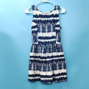 Aqua Navy and White Patterned Kids Dress